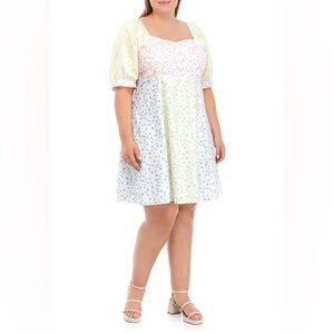 English Factory Cotton Plus Size 2X Multi Floral Print Puff Sleeve Mini Dress
